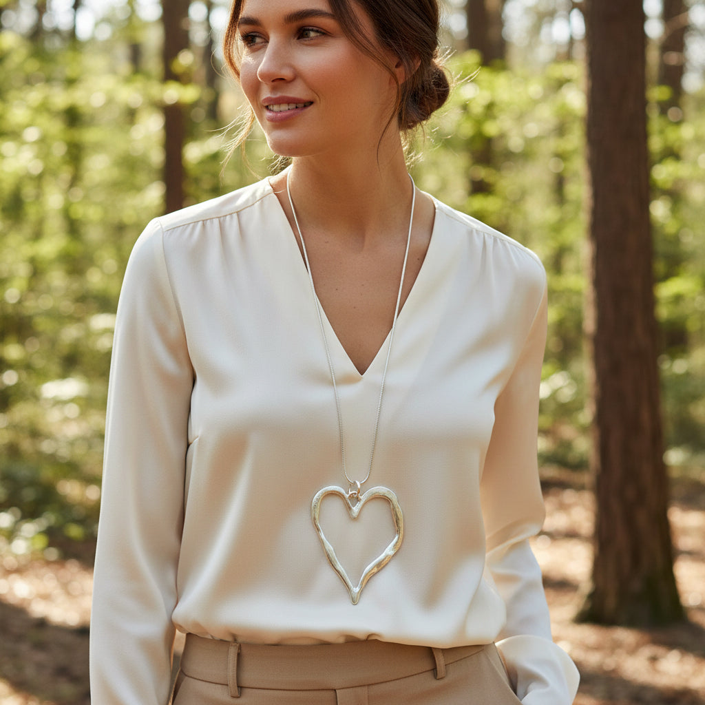 Chella Silver Large Heart Long Necklace - Sugarplum Boutique