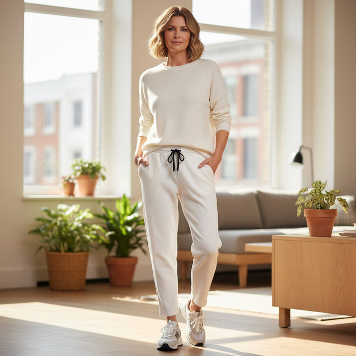 Cheska Cream Chenille Drawstring Trousers - Sugarplum Boutique