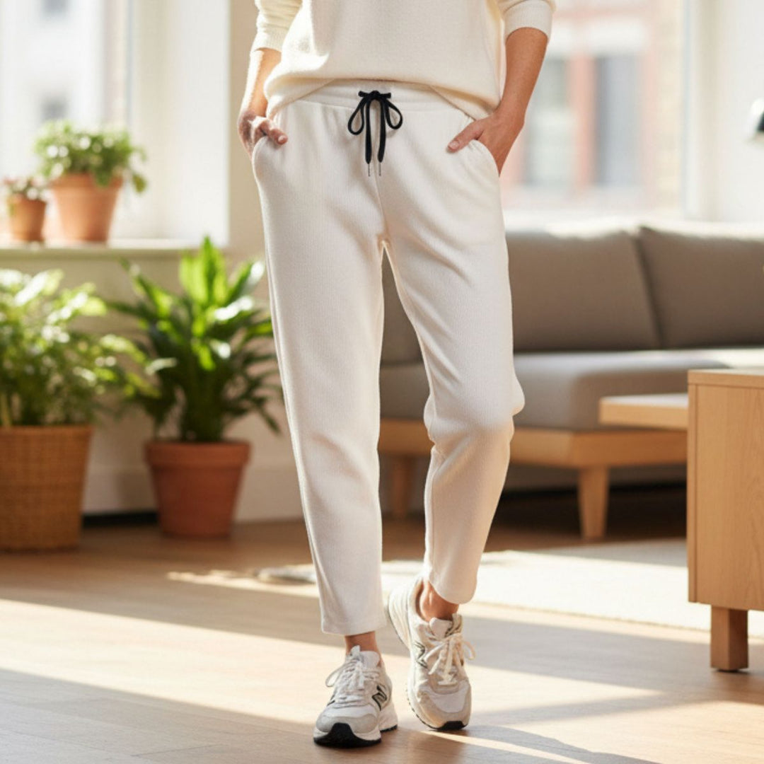 Cheska Cream Chenille Drawstring Trousers - Sugarplum Boutique