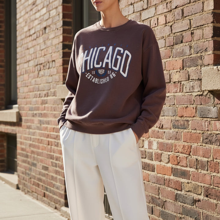 Chicago Motif Chocolate Brown Sweatshirt - Sugarplum Boutique