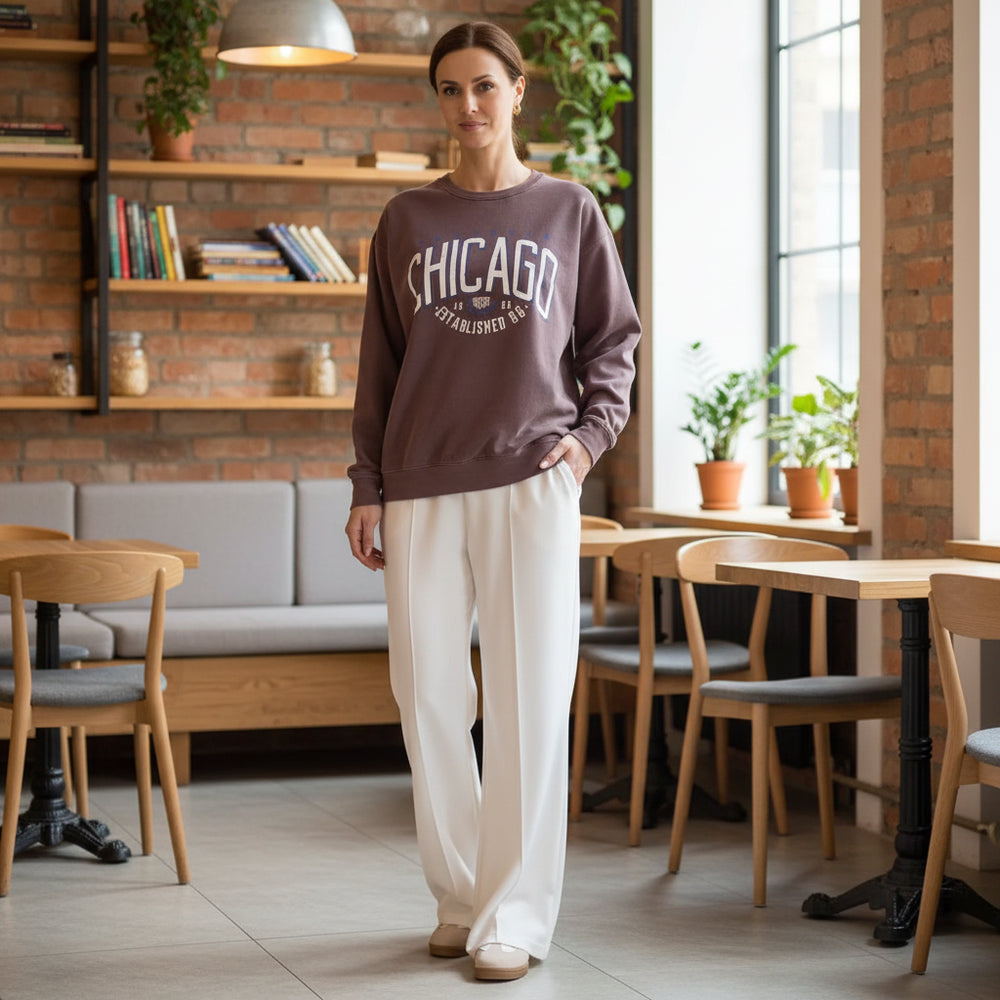 Chicago Motif Chocolate Brown Sweatshirt - Sugarplum Boutique