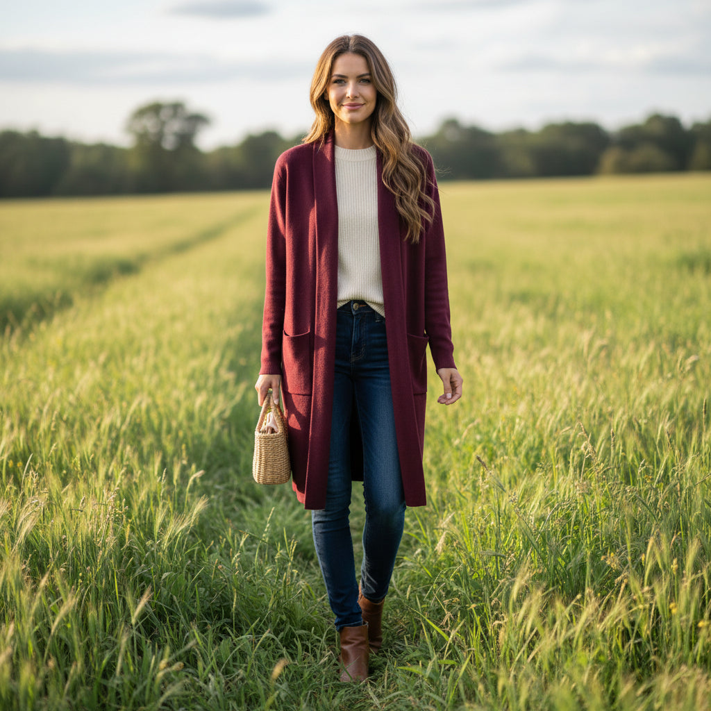 Chichester-Edge-To-Edge-Black-Two-Pocket-Long-Cardigan - Sugarplum Boutique