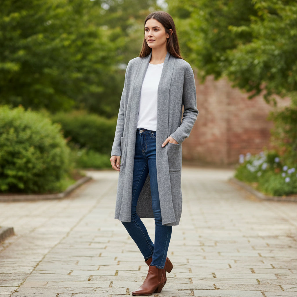 Chichester Edge To Edge Grey Two Pocket Long Cardigan - Sugarplum Boutique