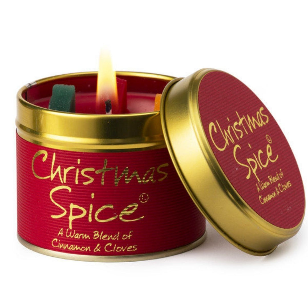Christmas Lily Flame Candle Tin Christmas Spice - Sugarplum Boutique