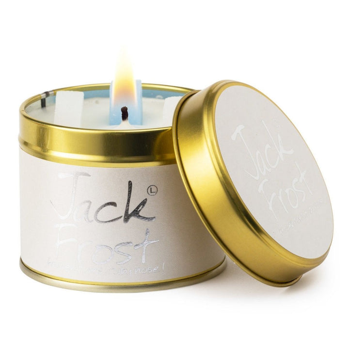 Christmas Lily Flame Candle Tin Jack Frost - Sugarplum Boutique