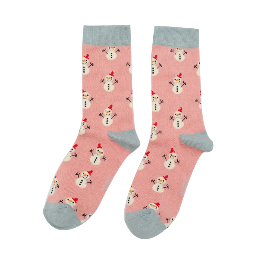 Christmas Little Snowmen Ladies Bamboo Socks Pink - Sugarplum Boutique
