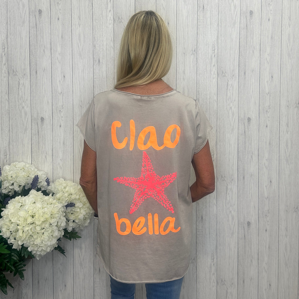 Ciao Bella Starfish V Neck T-Shirt Mocha Brown- Sugarplum Boutique