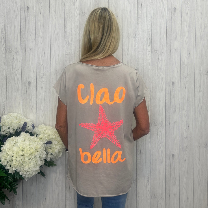 Ciao Bella Starfish V Neck T-Shirt Mocha Brown- Sugarplum Boutique