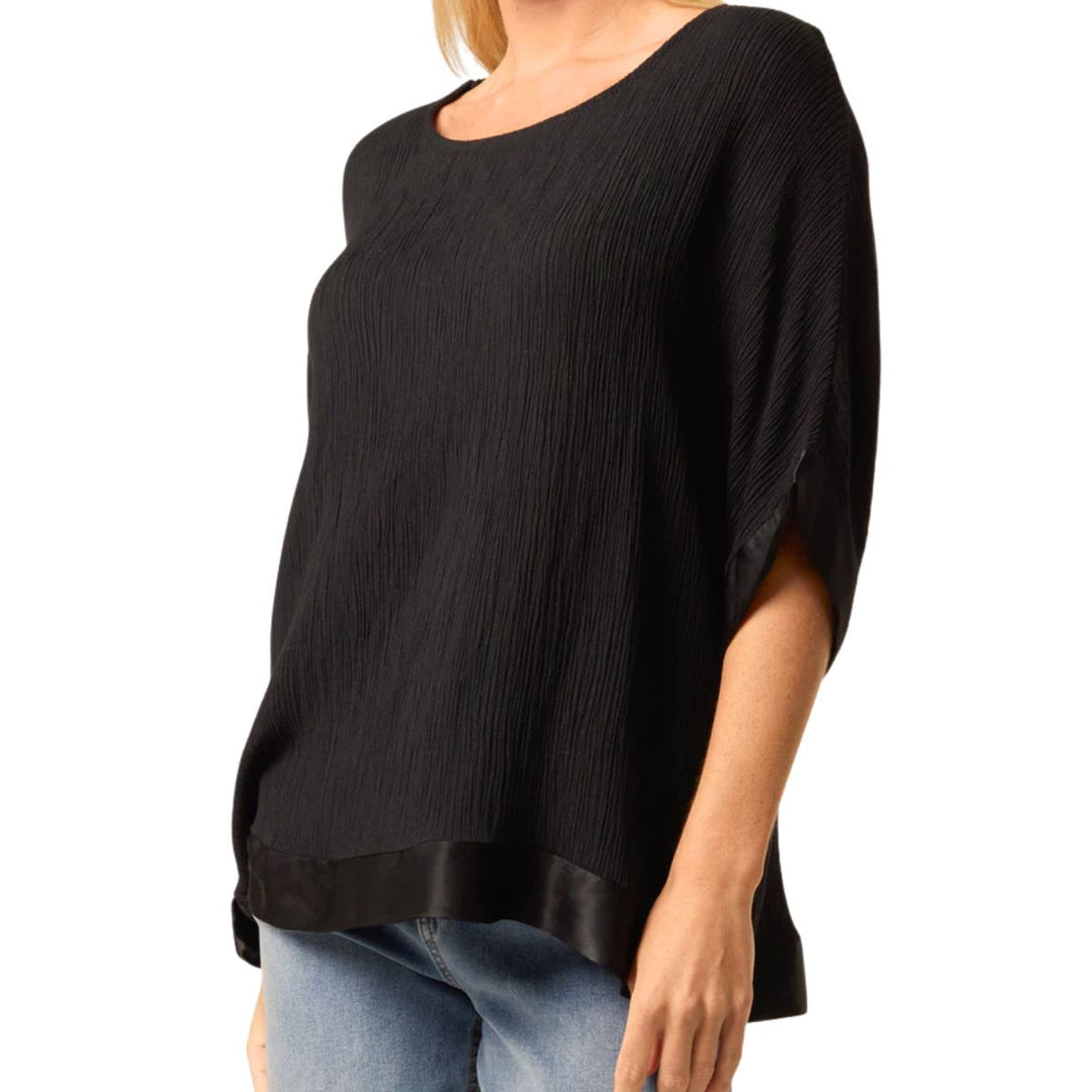 Cindy Black Crinkle Silk Bottom Top - Sugarplum Boutique