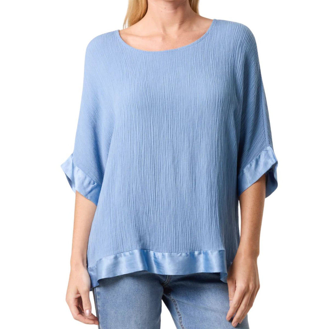 Cindy Denim Blue Crinkle Silk Bottom Top - Sugarplum Boutique