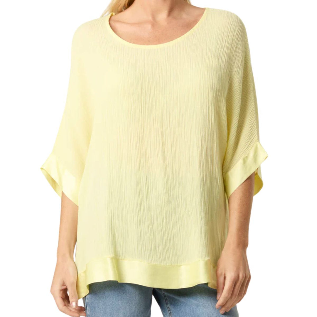 Cindy Lemon Yellow Crinkle Silk Bottom Top - Sugarplum Boutique