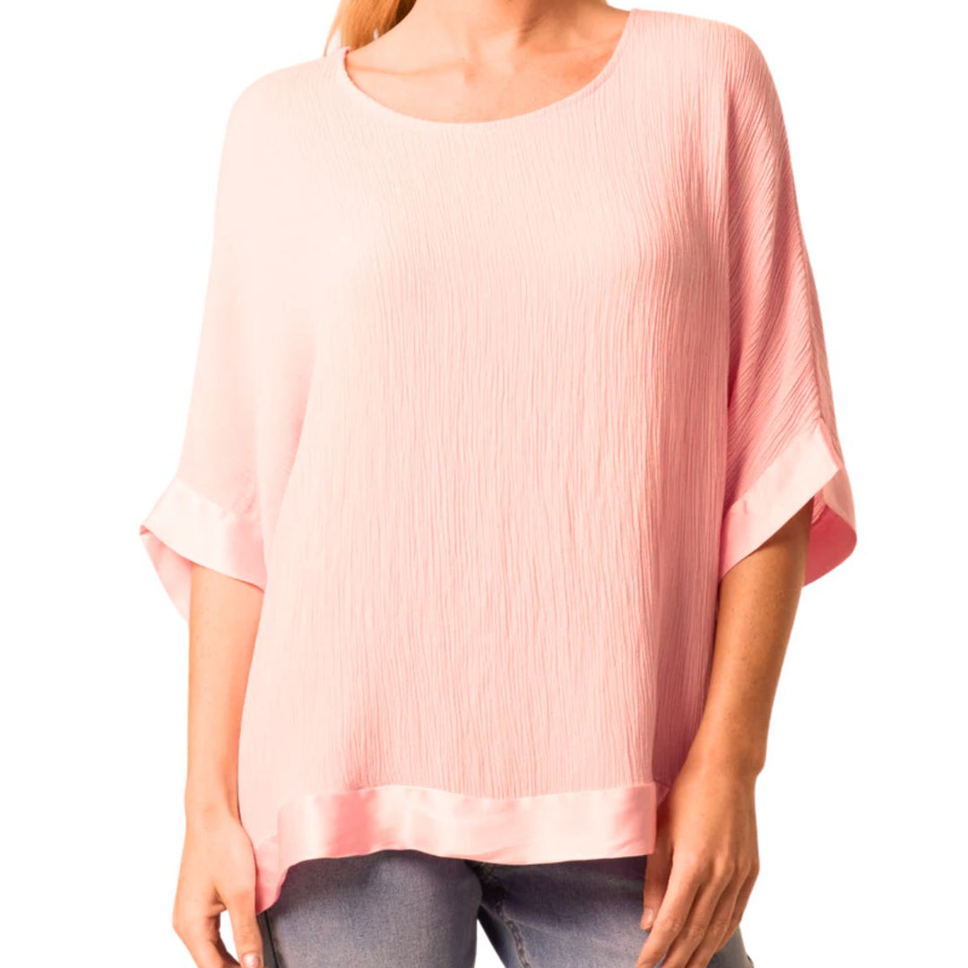Cindy Pink Crinkle Silk Bottom Top -  Sugarplum Boutique