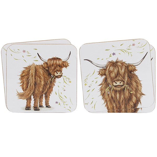 Clemency Bunn Highland Cow Coasters Set of 4 - Sugarplum Boutique