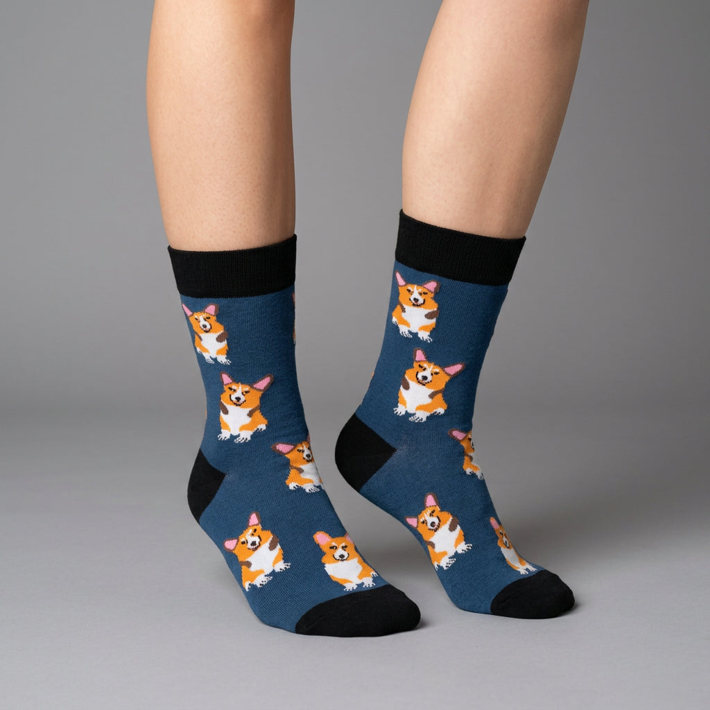 Corgi Dog Navy Blue Socks- Sugarplum Boutique