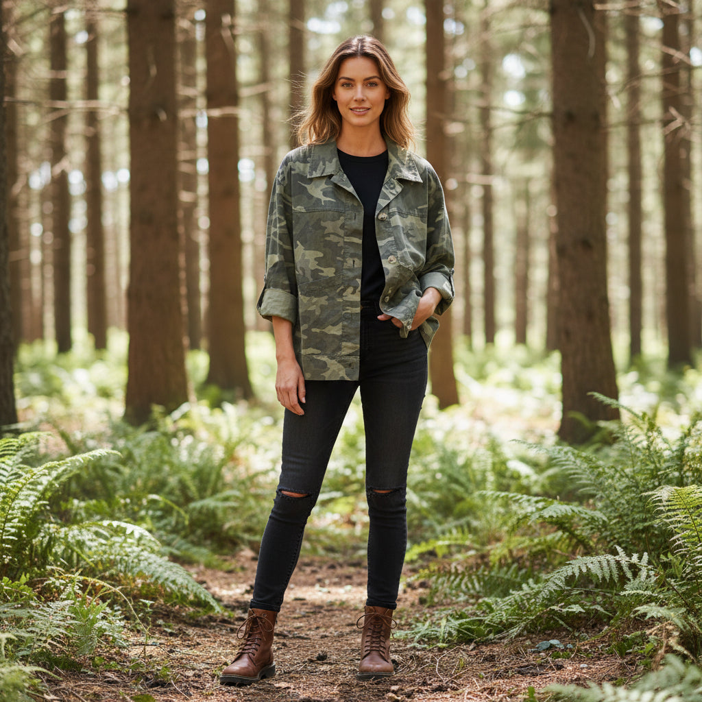 Corley Camouflage Khaki Green Casual Jacket - Sugarplum Boutique