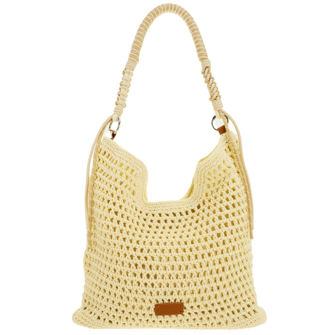 Crochet Cotton Cream Lined Macrame Handle Shopper Bag - Sugarplum Boutique