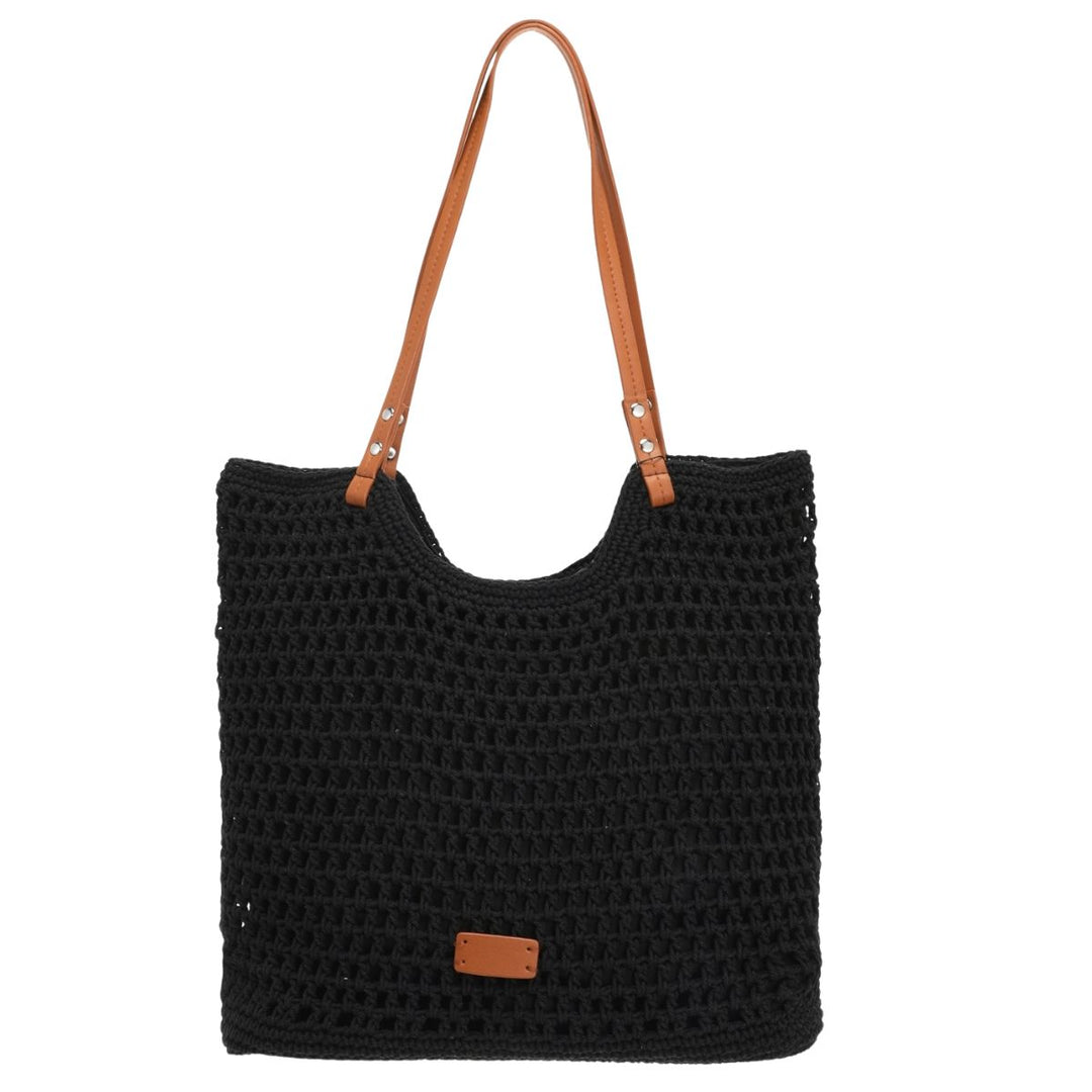 Crochet Cotton Lined Black Shopper - Sugarplum Boutique