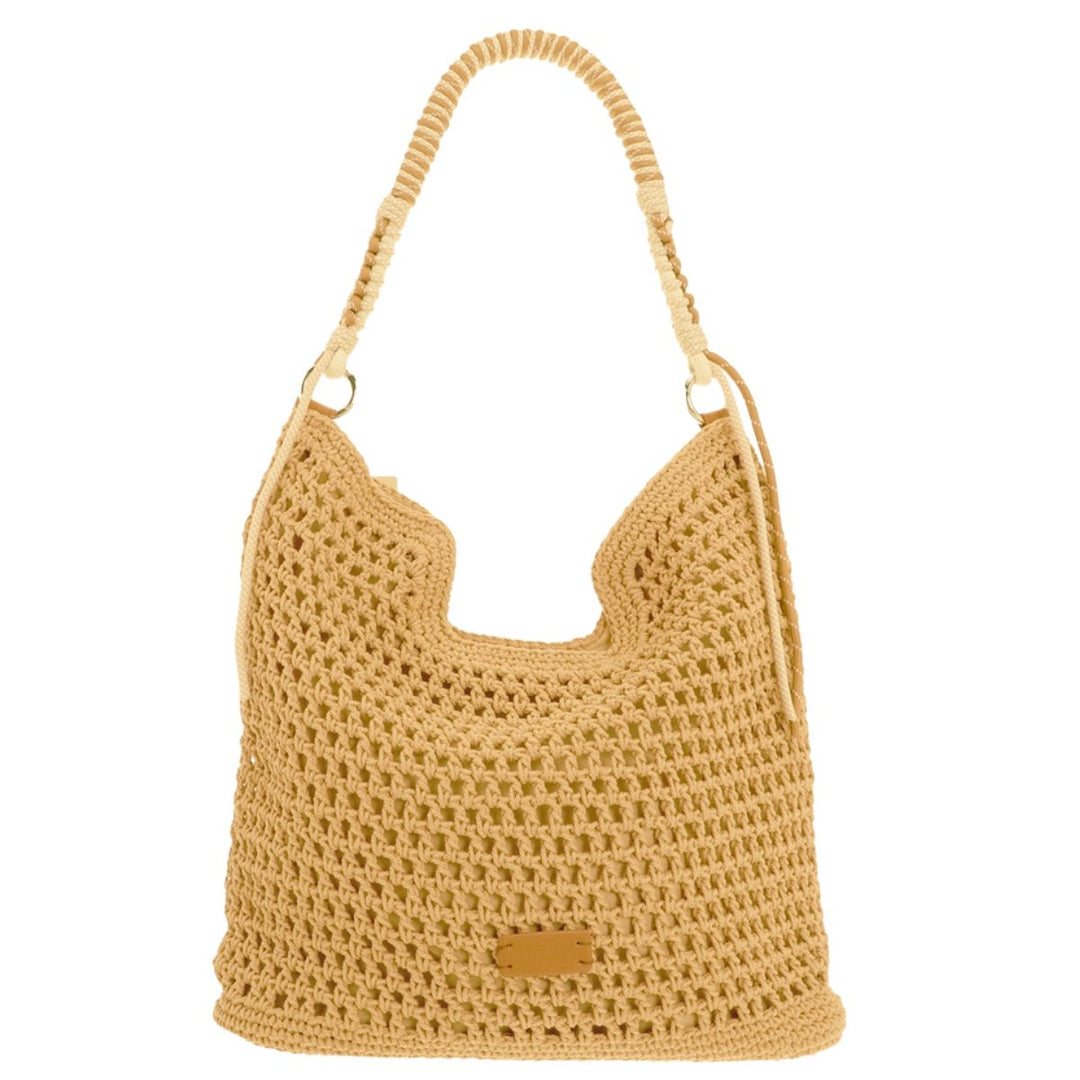 Crochet Cotton Tan Lined Macrame Handle Shopper Bag -  Sugarplum Boutique