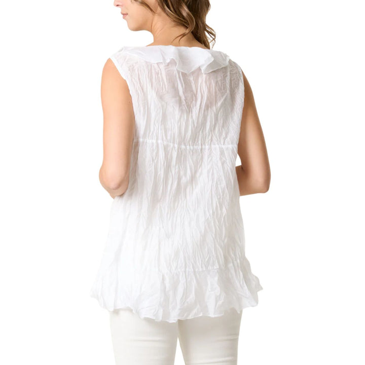 Crondall Crinkle Frill Sleeveless Top White - Sugarplum Boutique