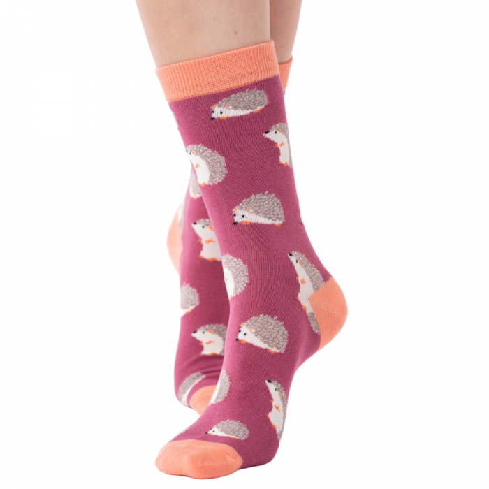 Cute Hedgehogs Ladies Bamboo Socks Wine Red - Sugarplum Boutique