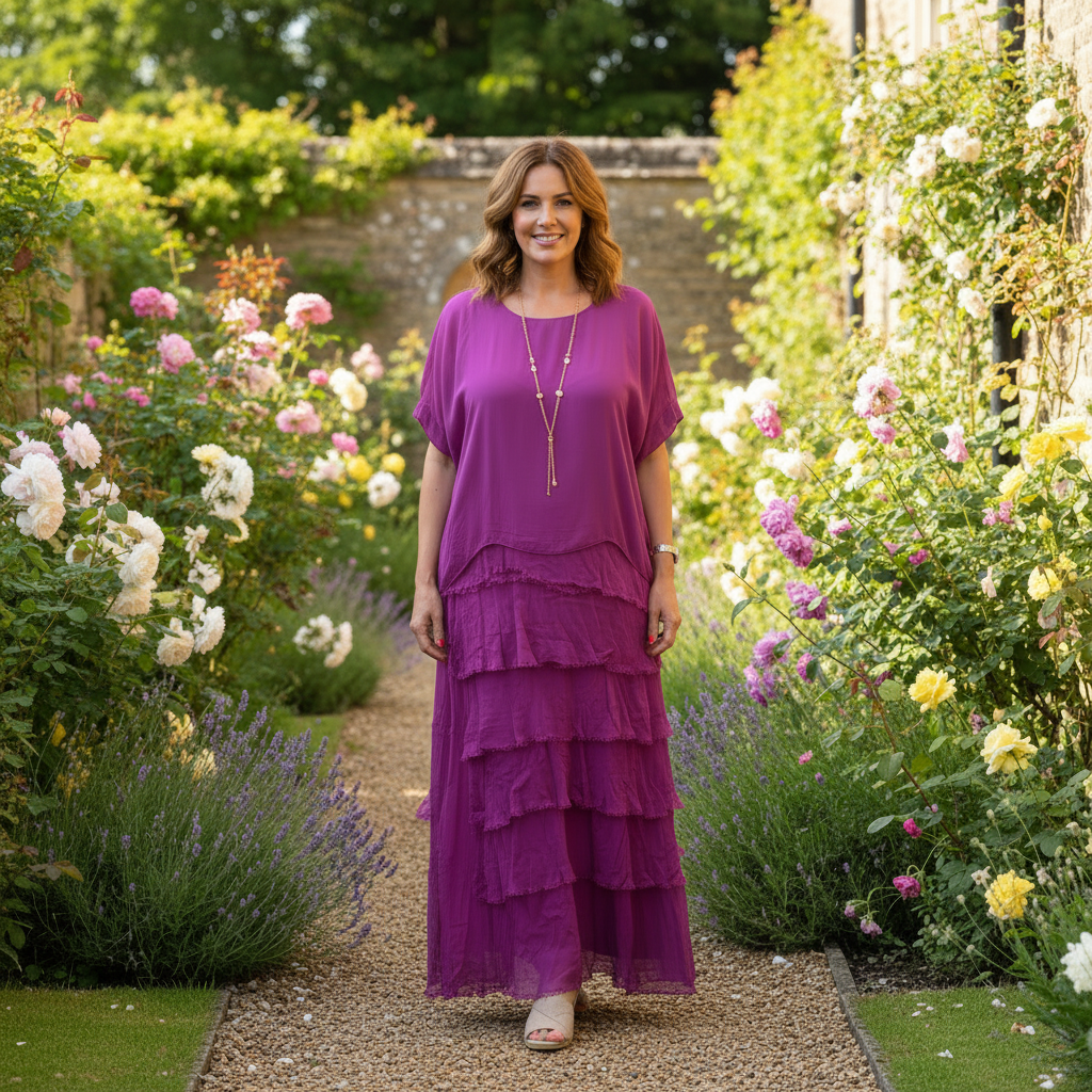 Millicent Magenta Silk Tier Maxi Dress