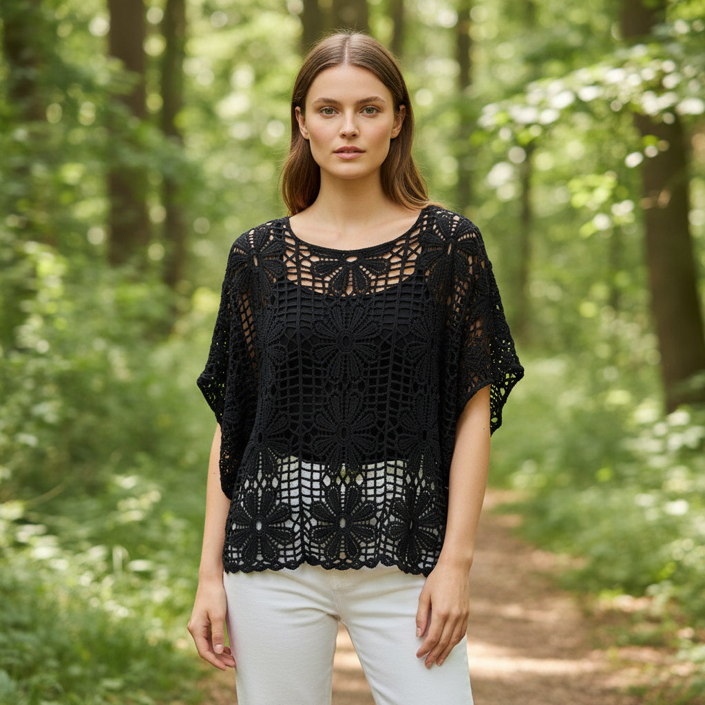 Daisy Black Two Piece Cotton Crochet Set - Sugarplum Boutique