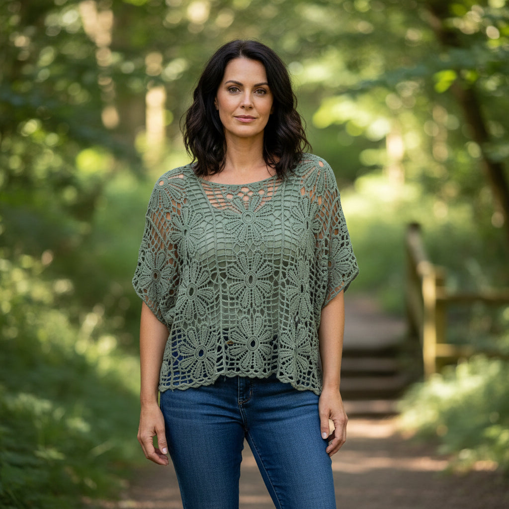 Daisy Khaki Green Two Piece Cotton Crochet Set - Sugarplum Boutique