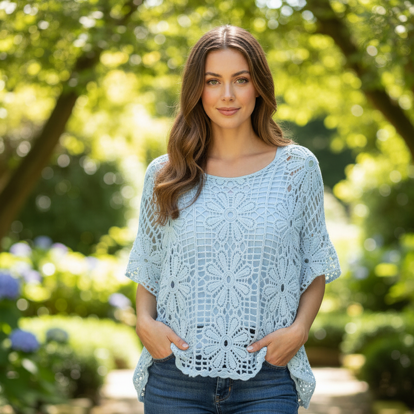 Daisy Light Blue Two Piece Cotton Crochet Set - Sugarplum Boutique