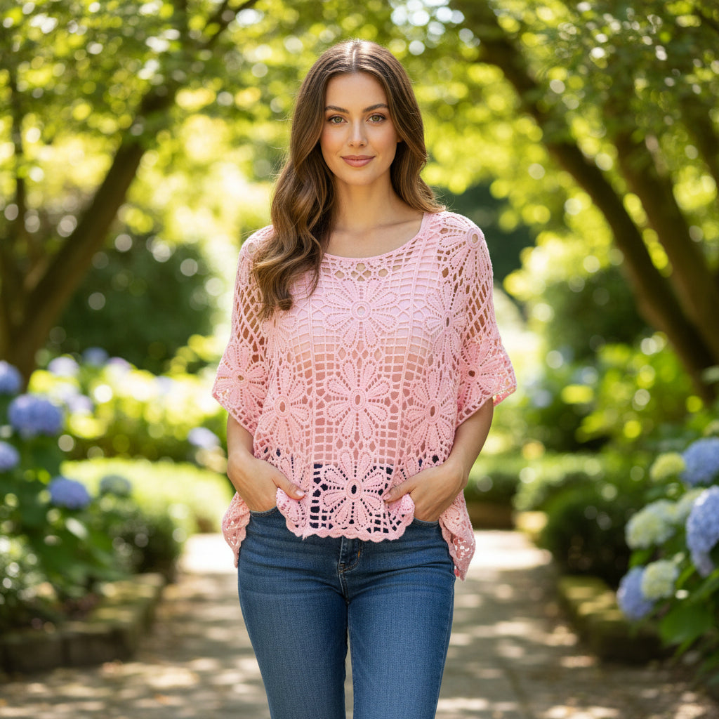Daisy Light Pink Two Piece Cotton Crochet Set - Sugarplum Boutique