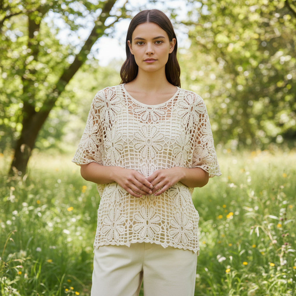 Daisy Vanilla Two Piece Cotton Crochet Set - Sugarplum Boutique