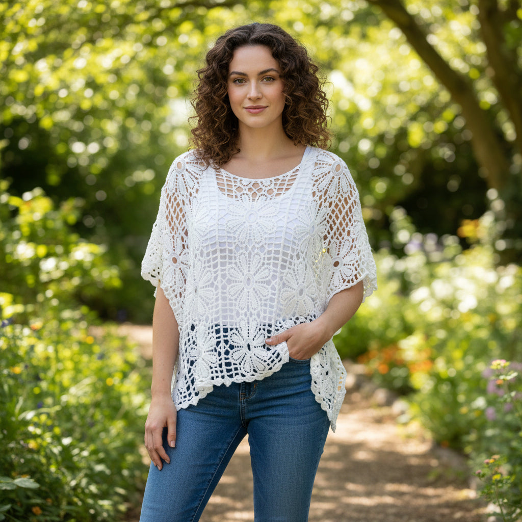 Daisy White Two Piece Cotton Crochet Set - Sugarplum Boutique