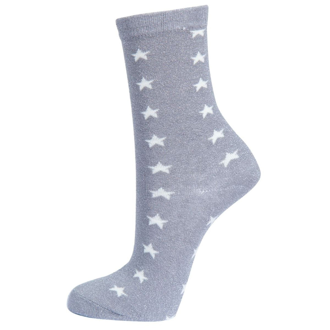 Dark Grey White Star All Over Glitter Socks - Sugarplum Boutique