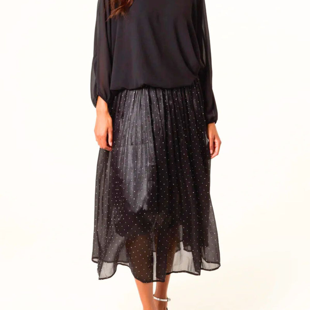 Davina Black Diamante Embellished Shimmer Midi Skirt - Sugarplum Boutique