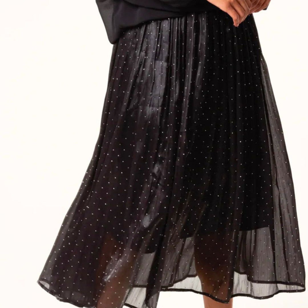 Davina Black Diamante Embellished Shimmer Midi Skirt - Sugarplum Boutique