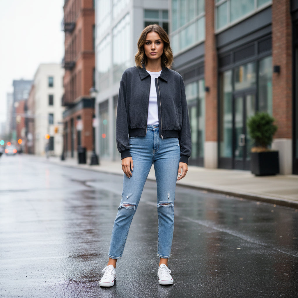 Dawlish Charcoal Grey Cotton Bomber Jacket - Sugarplum Boutique