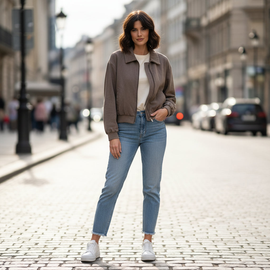 Dawlish Mocha Brown Cotton Bomber Jacket - Sugarplum Boutique