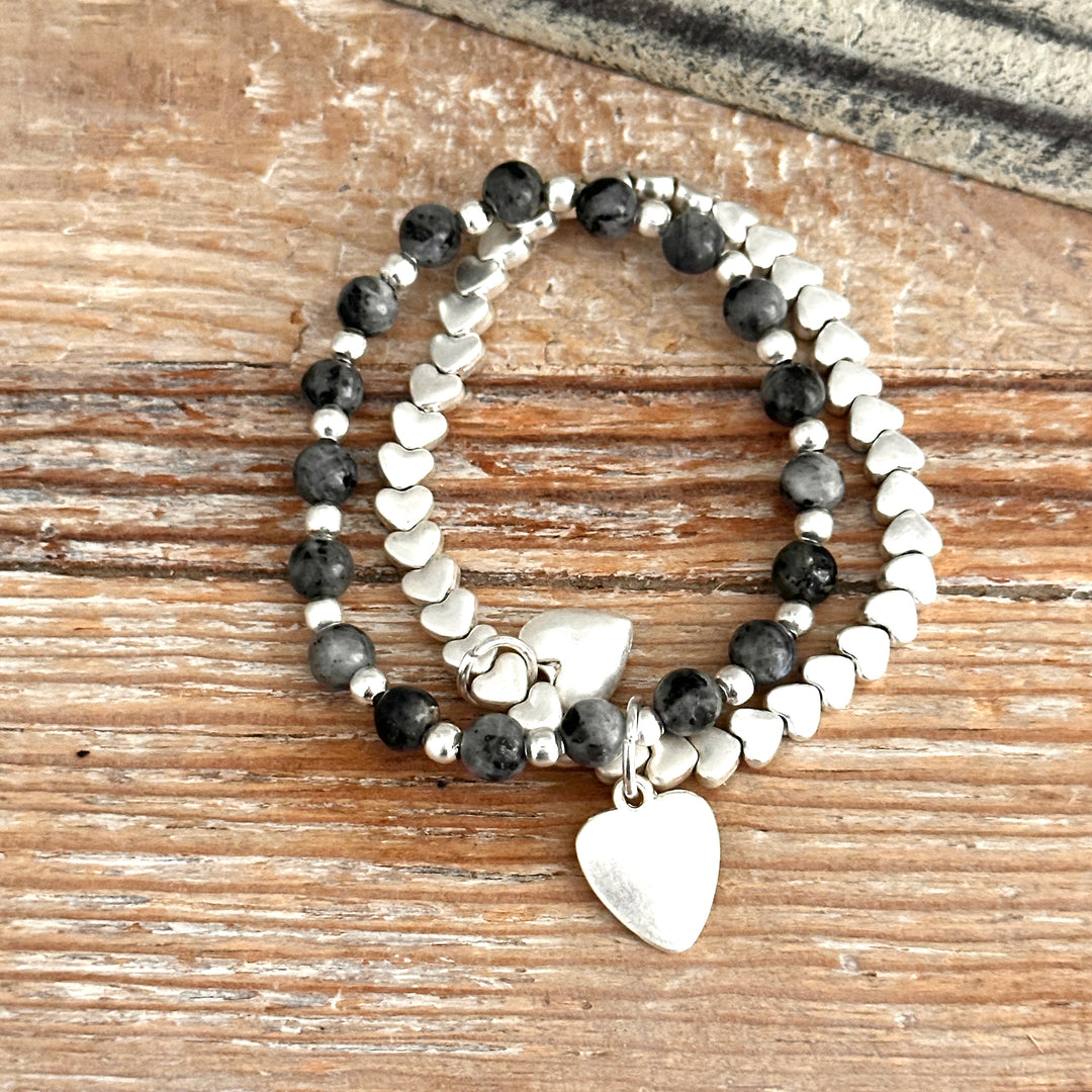 Debs Double Heart Strand Bracelet Dark Grey - Sugarplum Boutique