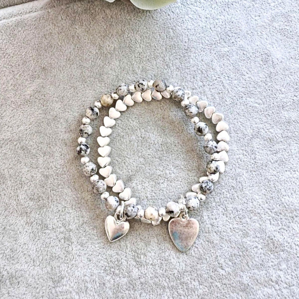 Debs Double Heart Strand Bracelet Light Grey - Sugarplum Boutique
