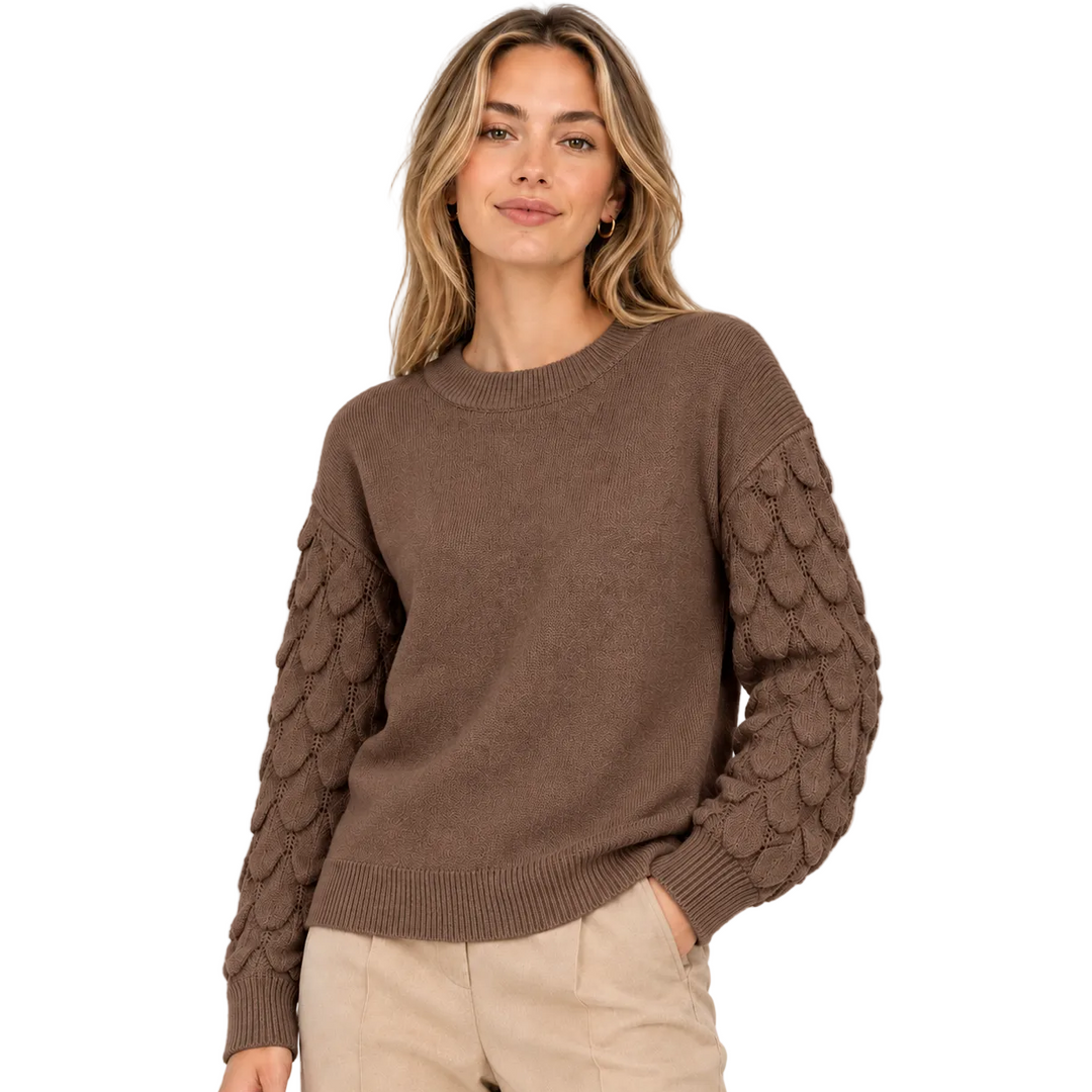 Demi Textured Long Sleeve Chocolate Brown Jumper - Sugarplum Boutique