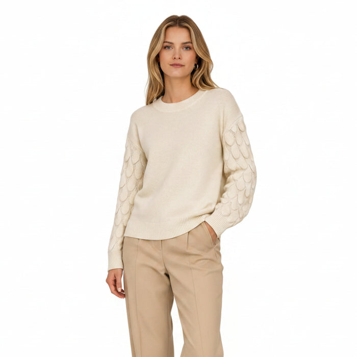 Demi Textured Long Sleeve Cream Jumper - Sugarplum Boutique