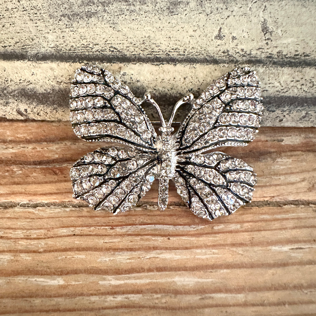 Diamante Butterfly Brooch Silver - Sugarplum Boutique