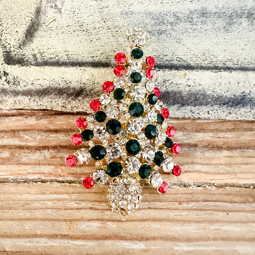 Diamante Christmas Tree Brooch Multi Coloured - Sugarplum Boutique