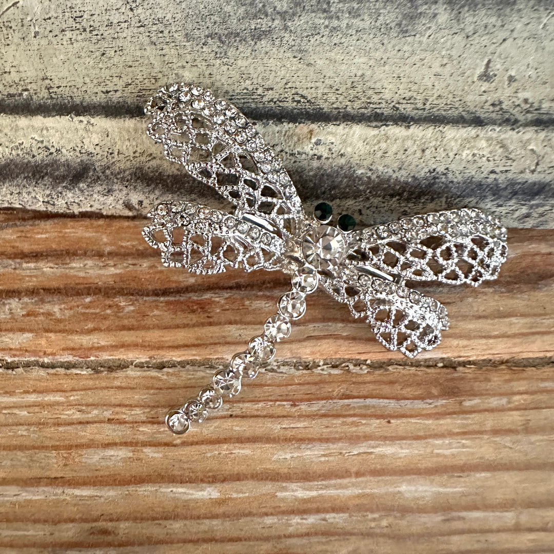 Diamante Dragonfly Brooch Silver - Sugarplum Boutique