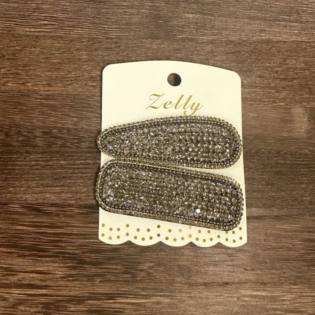 Diamante Set Of Two Hairclips Pewter - Sugarplum Boutique