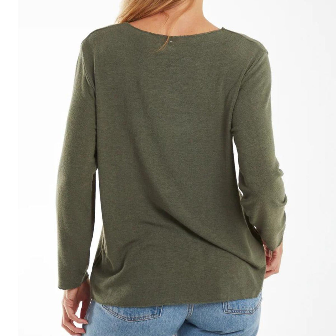 Diamante Star Khaki Green Light Knit Jumper  - Sugarplum Boutique