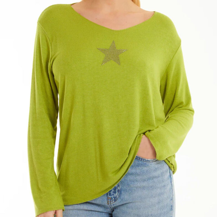 Diamante Star Light Knit Jumper Lime Green - Sugarplum Boutique