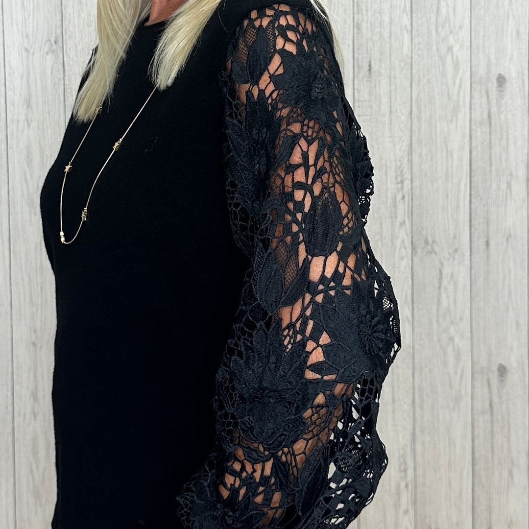 Diego Lace Sleeve Jumper Black - Sugarplum Boutique