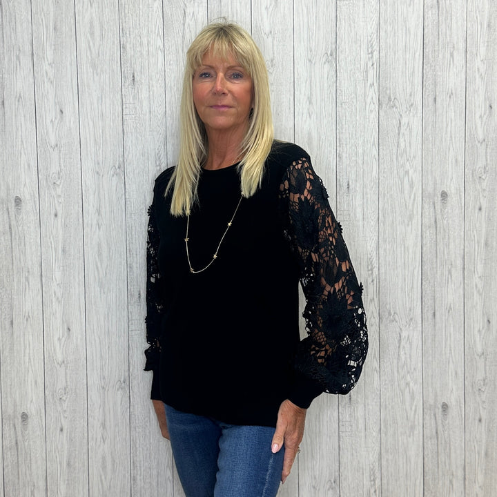 Diego Lace Sleeve Jumper Black - Sugarplum Boutique