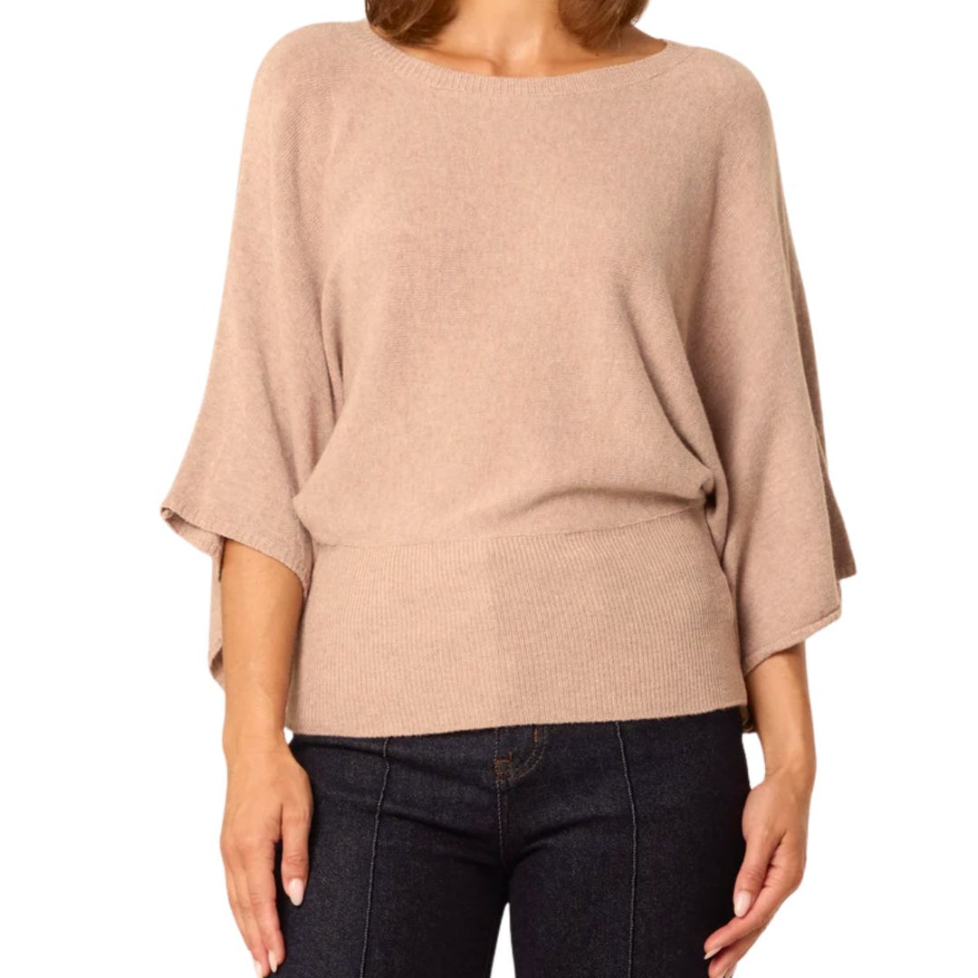 Dilly Camel Brown Batwing Jumper - Sugarplum Boutique
