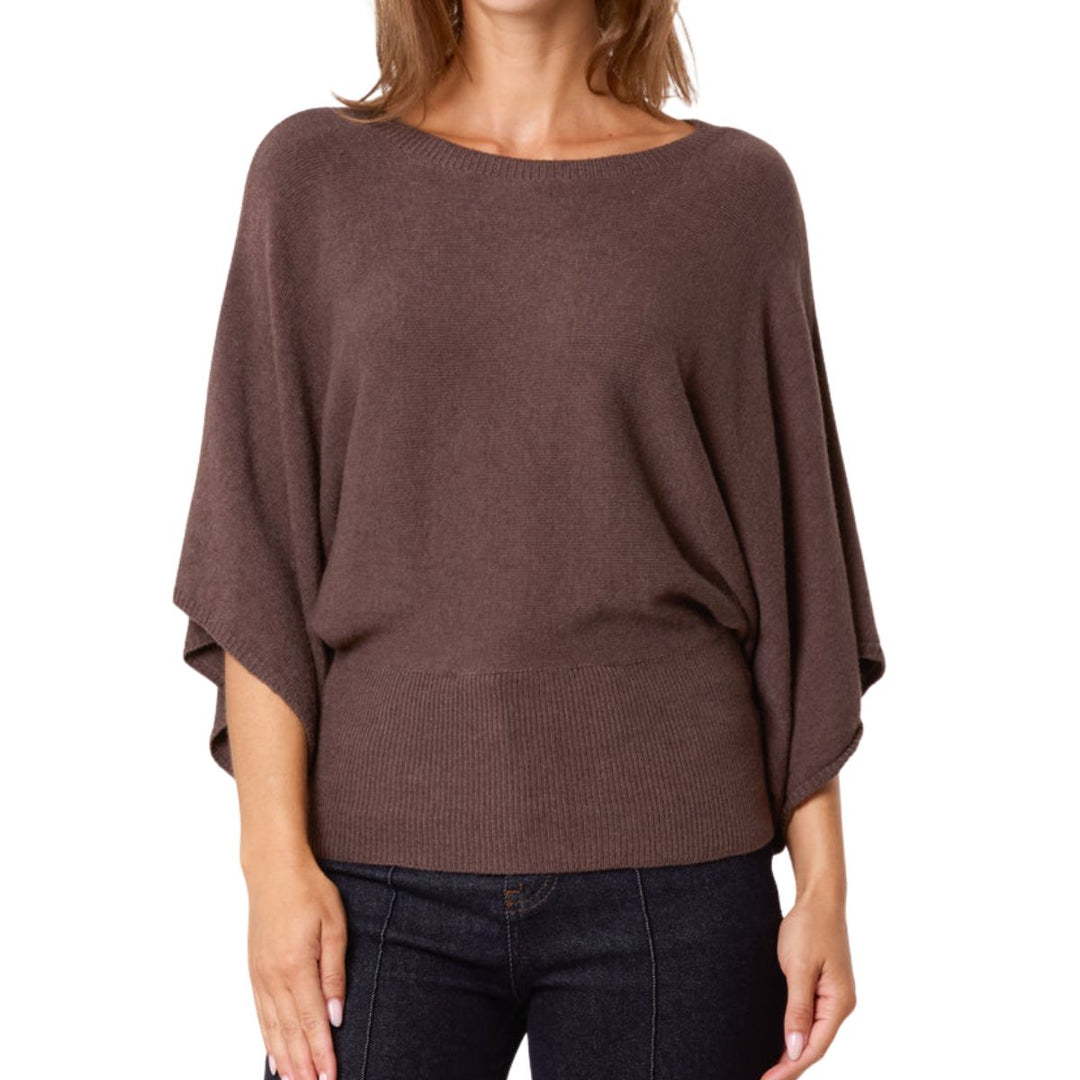 Dilly Chocolate Brown Batwing Jumper - Sugarplum Boutique
